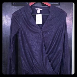 New H&M navy faux wrap blouse 2